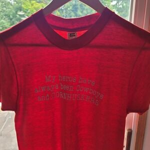 Vintage Velva Sheen T-Shirt Medium Cornhuskers Cowboys Single Stitch Paper Thin